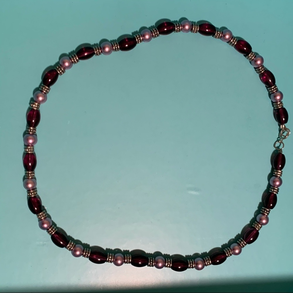 Purple and silver beaded necklace